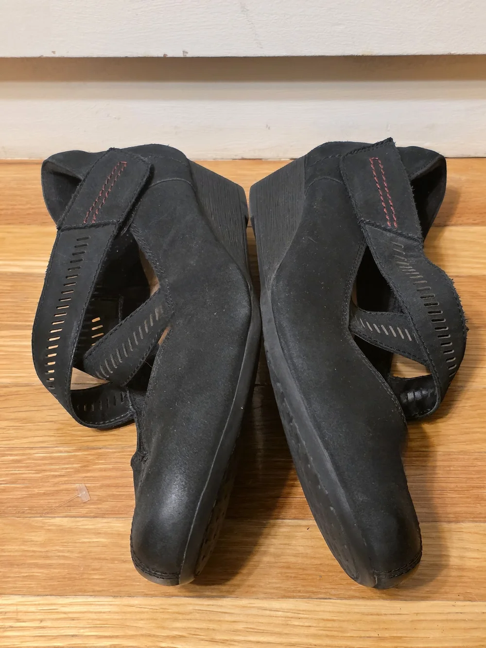 Rockport Cobb Hill Sz 8 Janet black leather suede Mary Jane wedge shoes